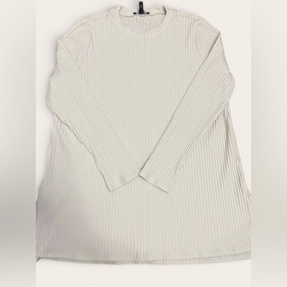 Eileen Fisher Ivory Ribbed Long Sleeve Top Tunic Size Large Tencel